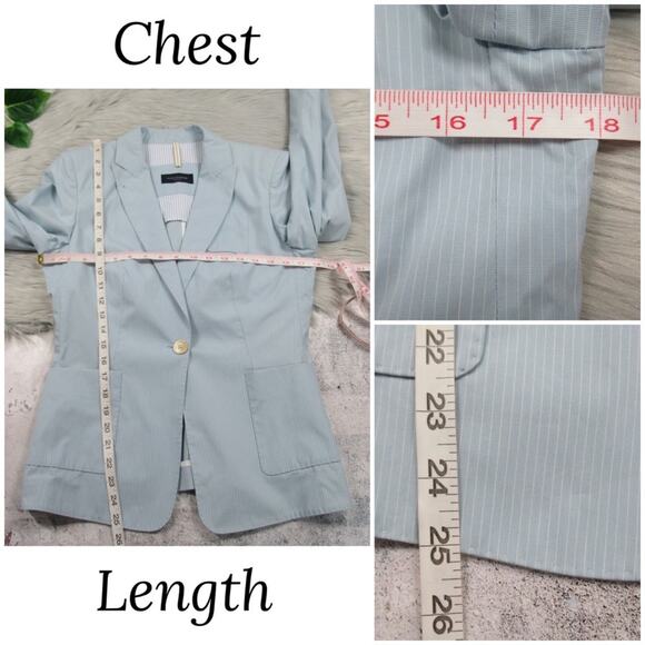 PIAZZA SEMPIONE Blue Pinstriped Single Button Blazer Italian Size 44 US Size 8 - Picture 10 of 13